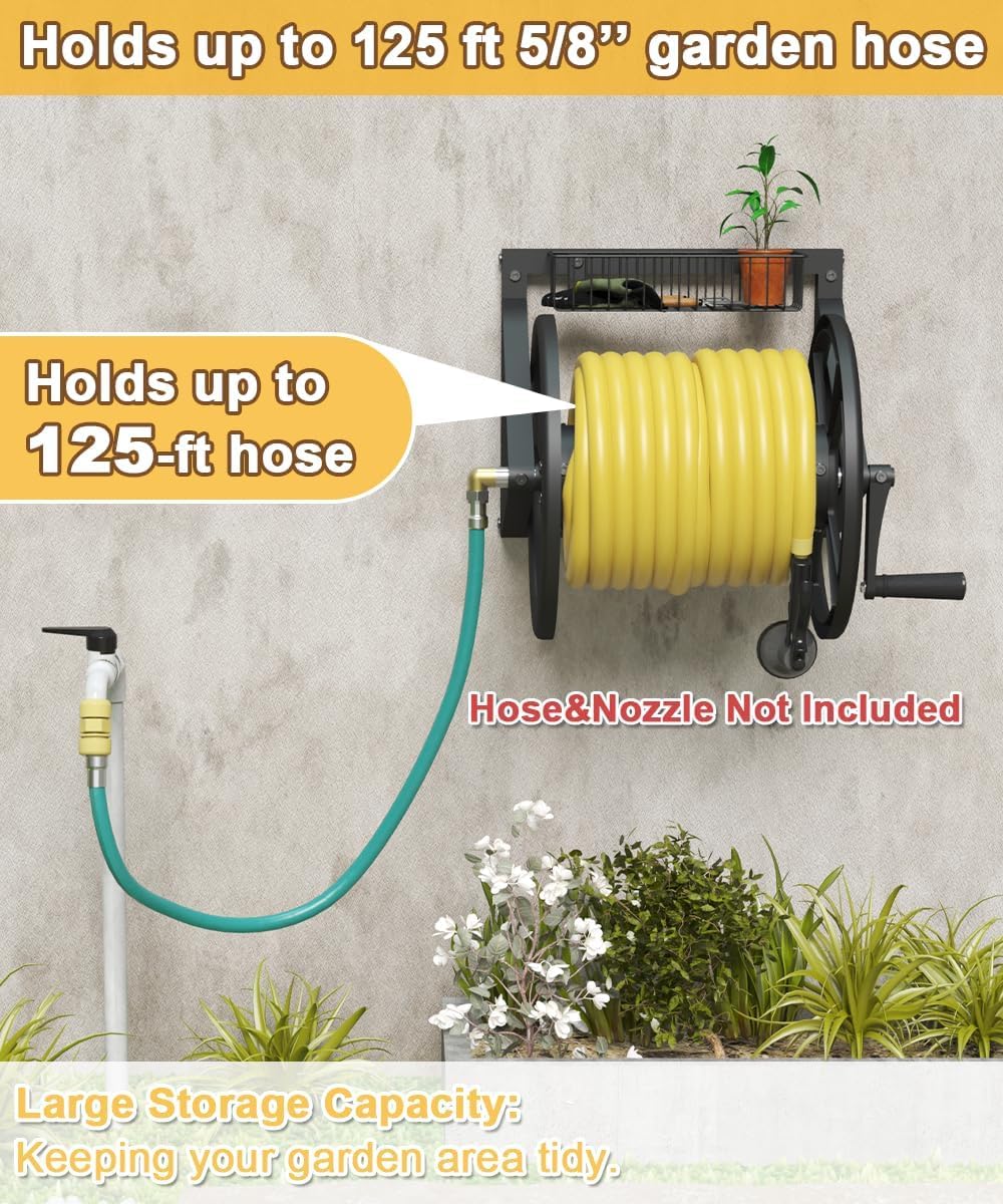 Artigarden Robuste Wand-Schlauchtrommel Dreieck, Outdoor-Wasserschlauchhalter mit Kurbel, für 38m 5/