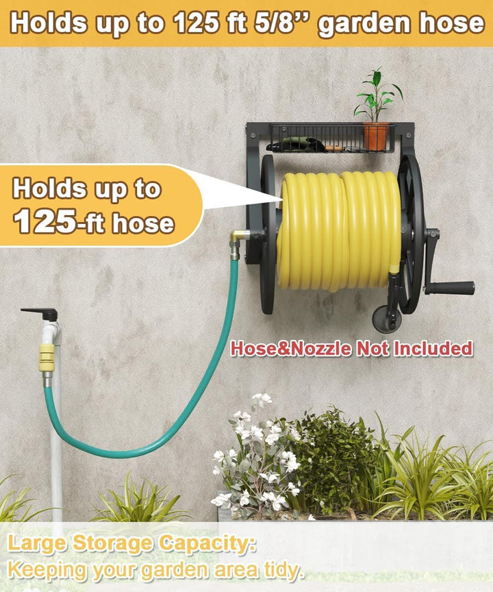 Artigarden Robuste Wand-Schlauchtrommel Dreieck, Outdoor-Wasserschlauchhalter mit Kurbel, für 38m 5/