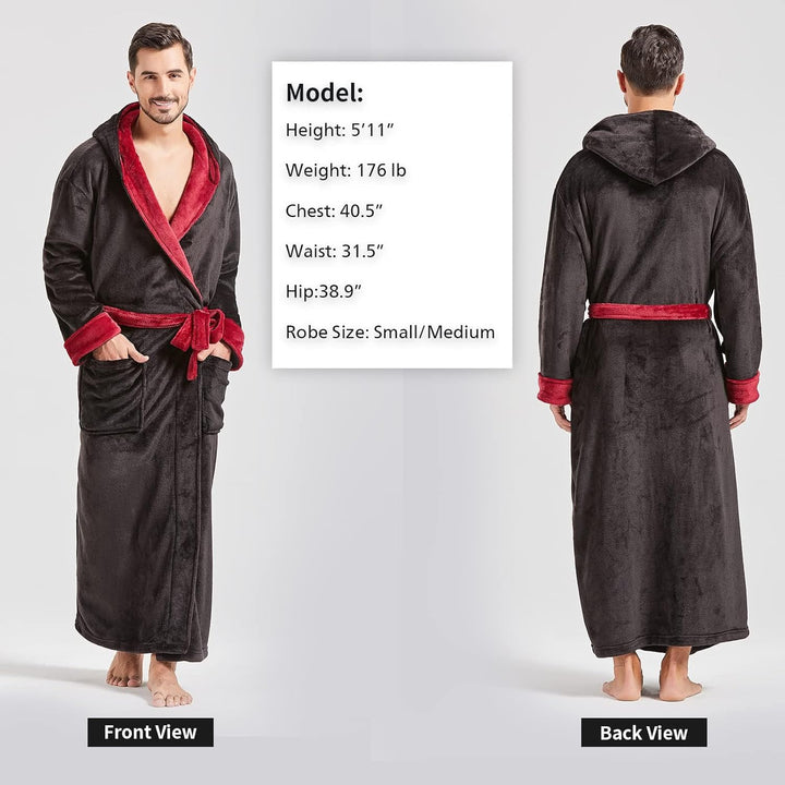 FashGudim Herren Kapuzenplüschbademantel in voller Länge. Flauschiger Bademantel für grosse und kräf