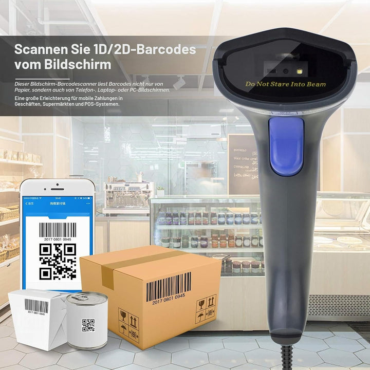 NETUM Kabelgebundener 2D QR Barcode-Scanner - Handheld Automatischer Omnidirektionaler Barcode-Leser