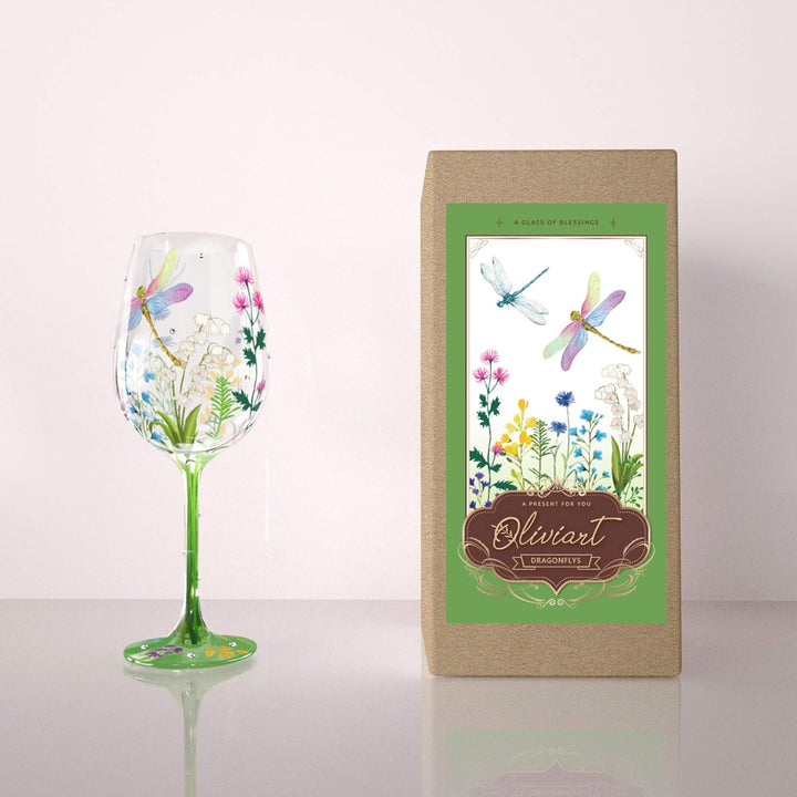 NymphFable Weingläser Bunt Libellen Blumen Rotweingläser 15 oz Neuheit Geschenk für Geburtstage, Hoc