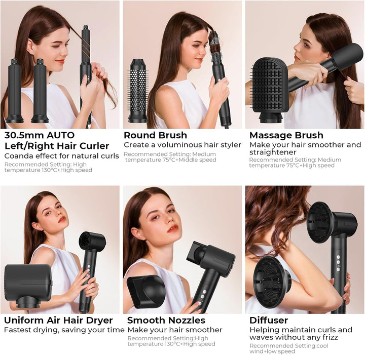 Air Styler 7 In 1, 110000 U/Min Hochtouriger Motor Haartrockner Warmluftbürste Set Mit 7 Aufsätze, T
