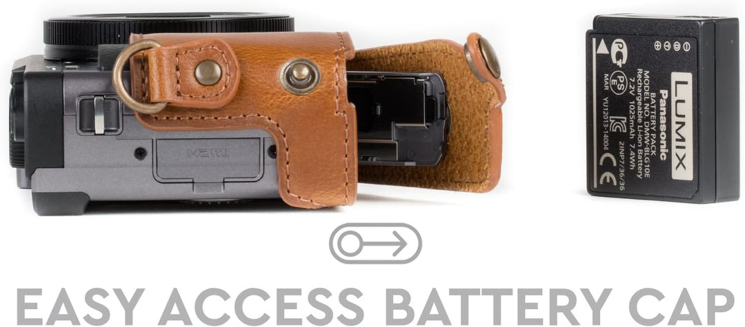 MegaGear MG1260 Panasonic Lumix DC-TZ95, DC-TZ90 Ever Ready Leder Kamera-Case mit Trageriemen - Hell