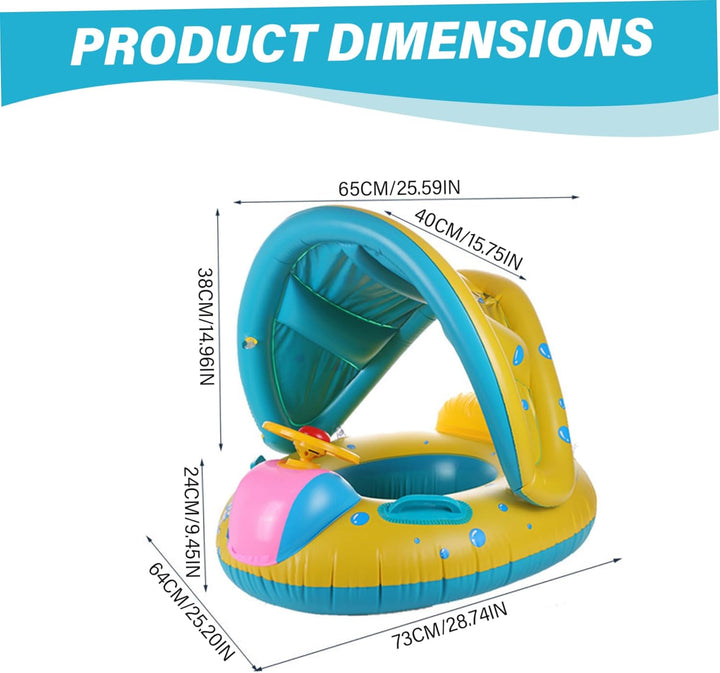 Babypool Float, aufblasbares, autoförmiges Baby-Float mit Baldachin, Sonnenschutz-Schwimmring mit ei