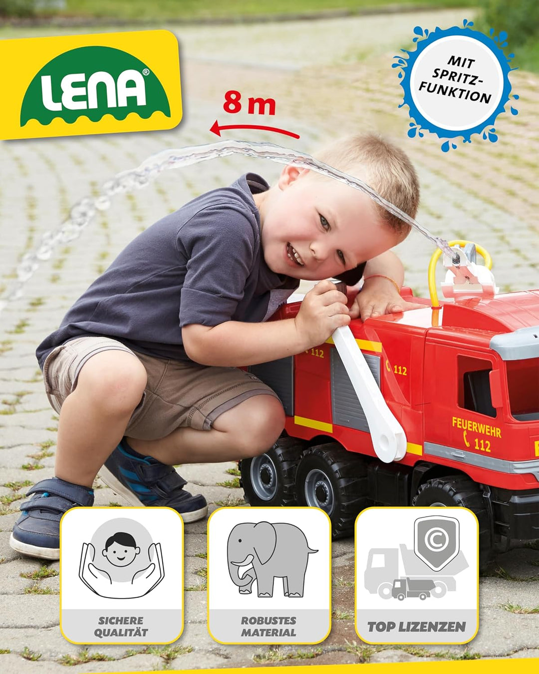 Lena 02058 - Starke Riesen Feuerwehr Mercedes Benz Actros, ca. 65 cm,grosses Feuerwehrauto mit 3 Ach