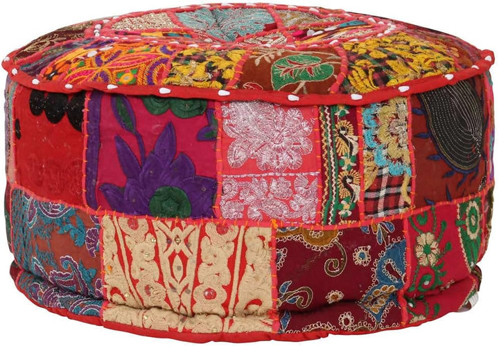 TEWTX7 Patchwork-Fusshocker mit Exquisiten Stickereien Besetzt, Handgefertigt Patchwork Rund Puffhoc