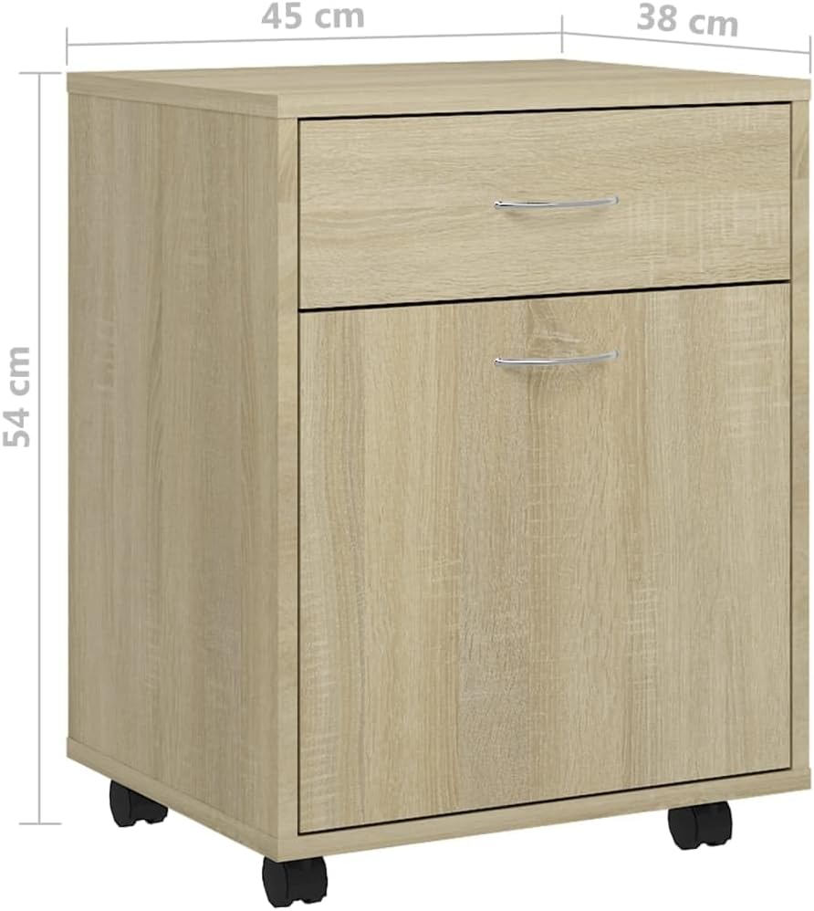 prissent Mobiler Aktenschrank Lagerschrank aus Holzwerkstoff Beistellschrank mit Rollen für Wohnzimm