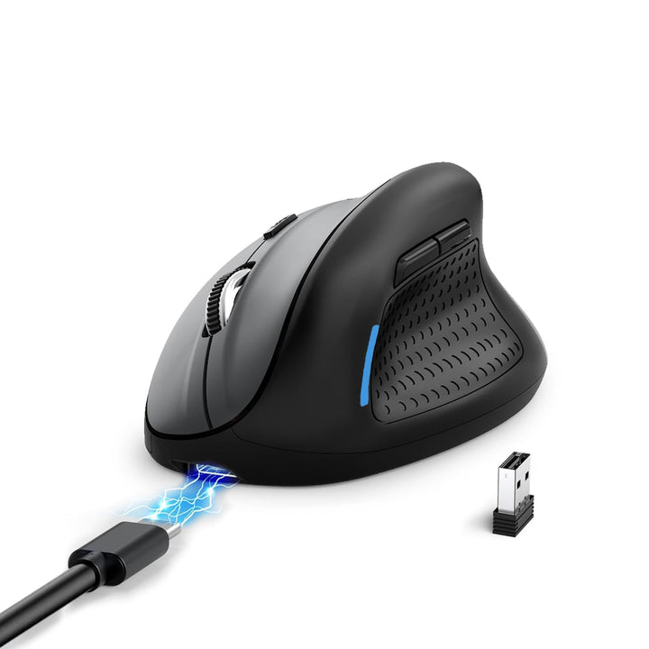E-Yooso Ergonomische Kabellose Vertical Maus, mit 6 Tasten,Wiederaufladbarer Akku,5 einstellbaren DP