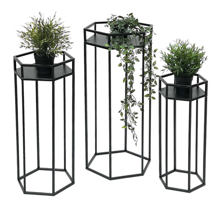 DanDiBo Blumenhocker Metall Schwarz 6eck Blumenständer Beistelltisch 96453 3er Set Pflanzenständer B