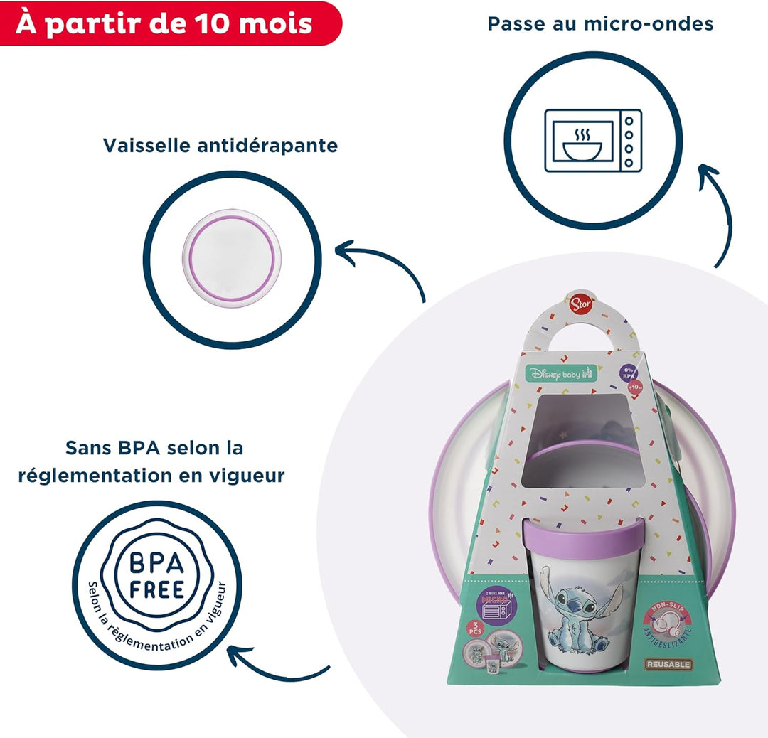 Disney Baby Lilo & Stitch – Komplett-Set Lilo und Stitch – rutschfestes Geschirr – mikrowellengeeign