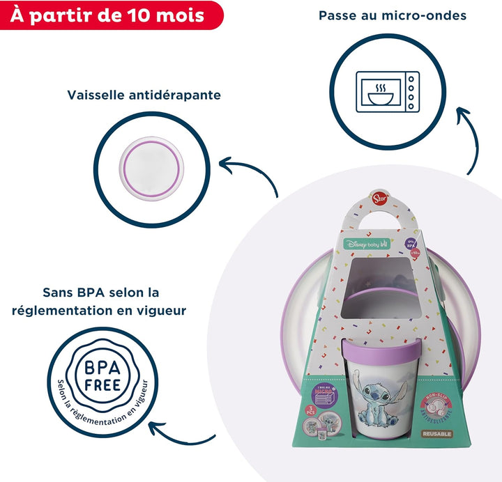 Disney Baby Lilo & Stitch – Komplett-Set Lilo und Stitch – rutschfestes Geschirr – mikrowellengeeign