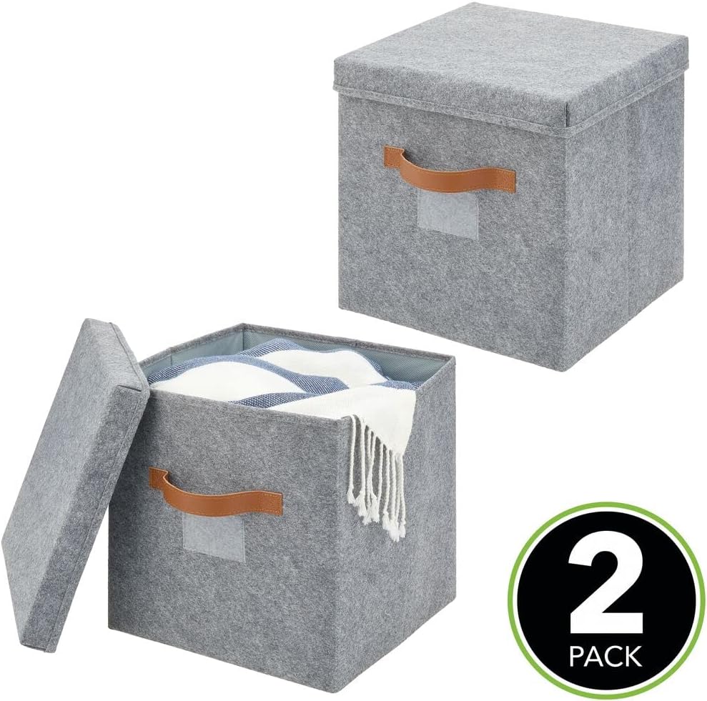 mDesign Sortierbox für den Schlafzimmerschrank – grosse Ordnungsbox mit Deckel aus Kunstfaser – Aufb