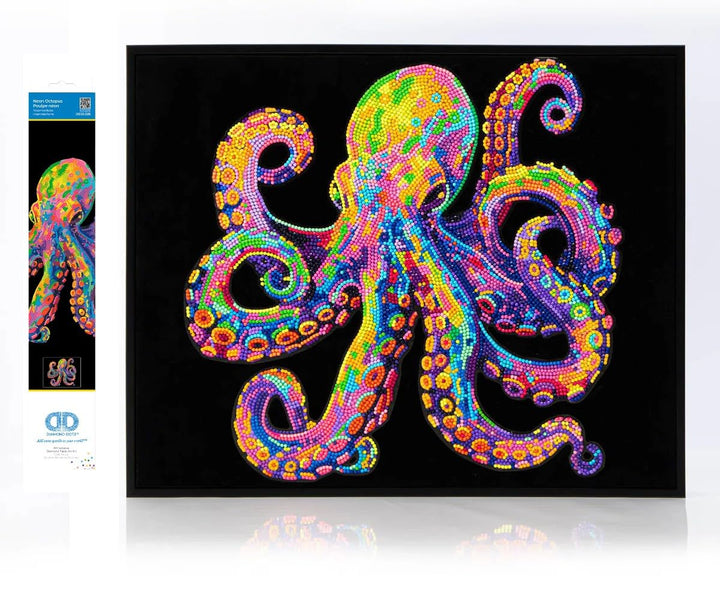 DIAMOND DOTZ 2594372 Original 5D Diamond Painting Set, Neon Oktopus, mit Neonfarben und Samt, DIY Di