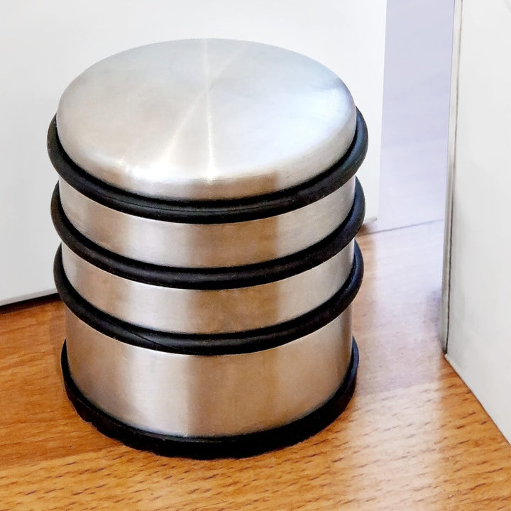12x Türstopper, Türfeststeller, Türpuffer, Edelstahl, hoch, schwere Türen, Gummischutz, H x D: 7,5 x