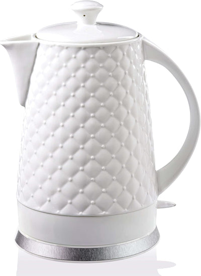 KVOTA Elektrischer Keramik Wasserkocher, Teekessel 1,8 L, 1500-1600W, Gesteppt-Design, weiss, abnehm