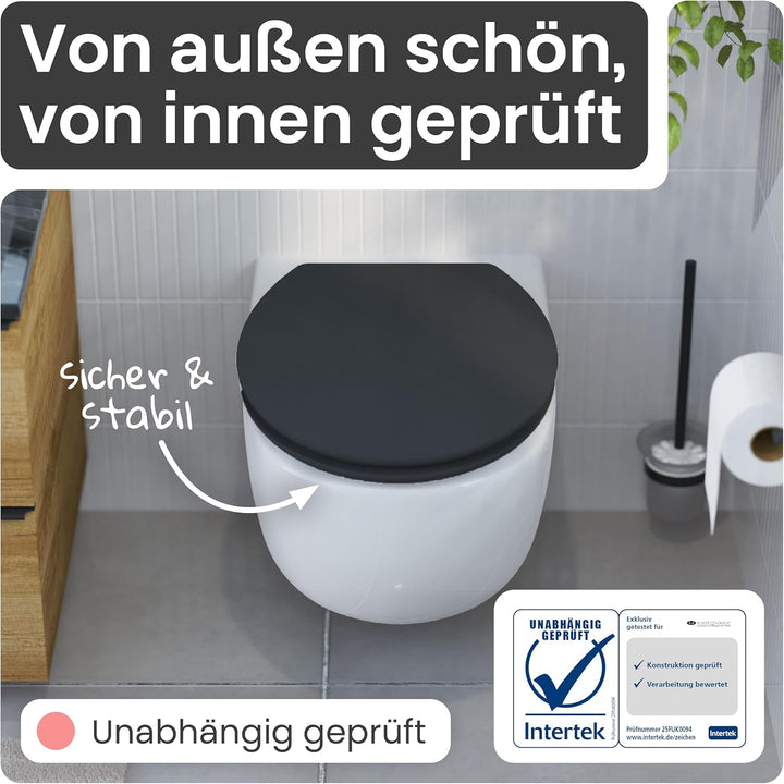 instmaier WC Sitz schwarz matt | Toilettensitz mit Absenkautomatik | Klodeckel aus MDF-Holz | geprüf