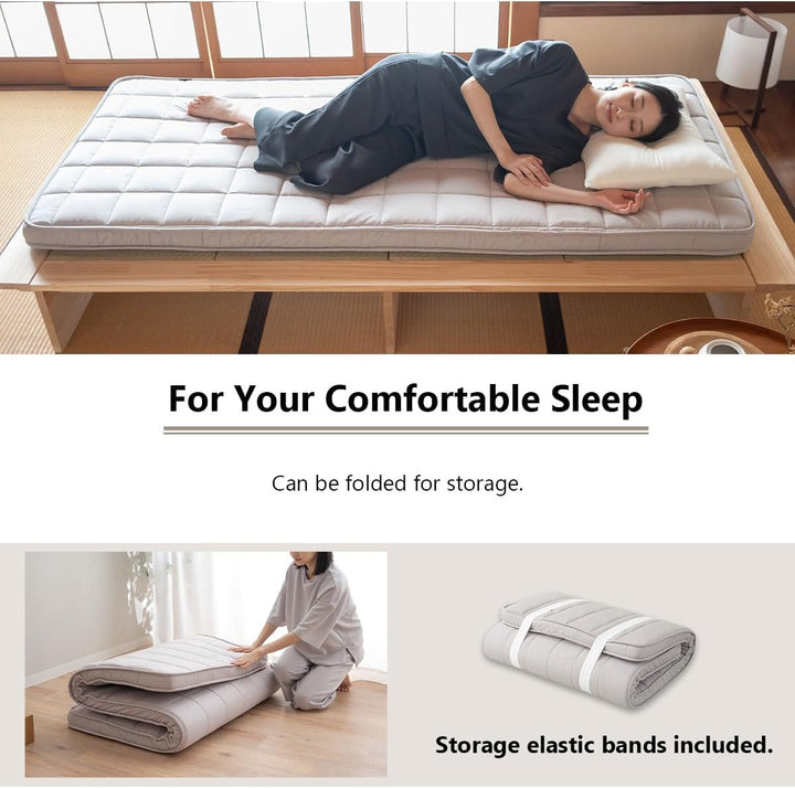 EMOOR Japanische Gepolsterte Futon Matratze Machi 90 x 202 cm Grau, Urethan- und Polyester (Fest) Zw
