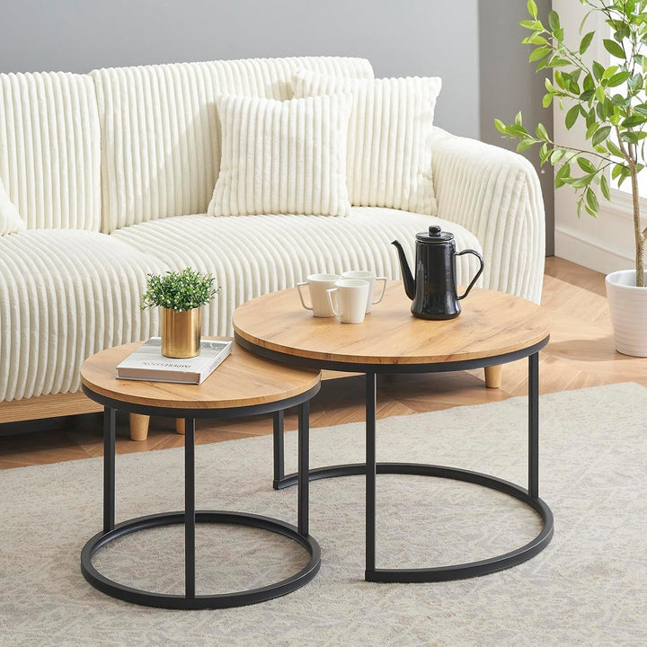 Soayone Couchtisch 2er Set, Moderne Couchtische mit Schwarz Metallgestell, Couchtisch Eiche, Couchti