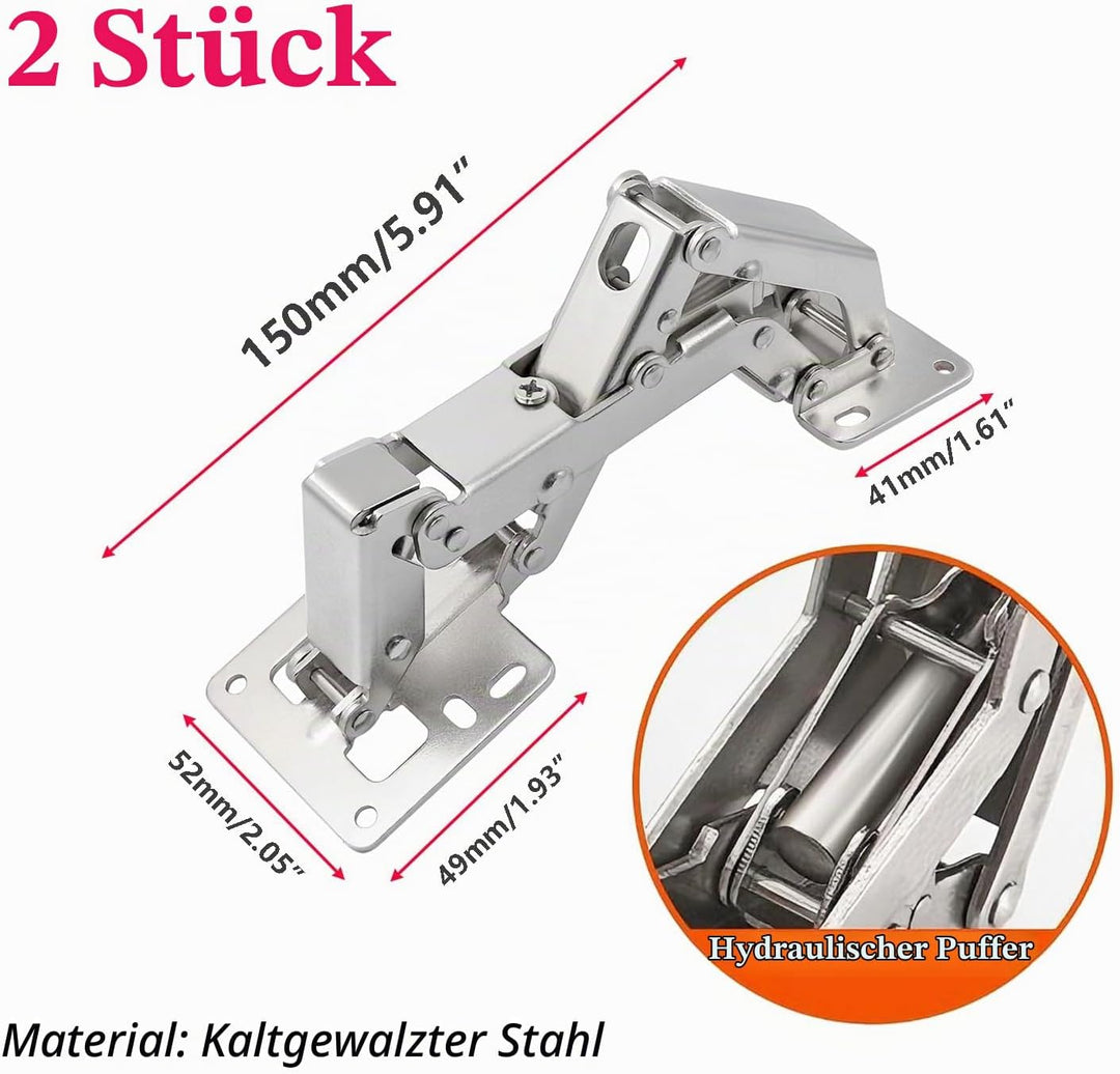 Qrity 2 Stück Scharniere 170° Möbelscharnier Soft Close Türscharniere Hydraulische Sanftes Schliesse