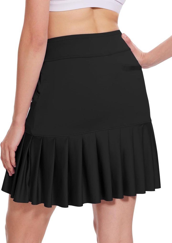 MOTEEPI 19" Golf Röcke für Frauen Knie Länge Ruffle Saum Rock Tennis Rock Athletic Skort für Workout