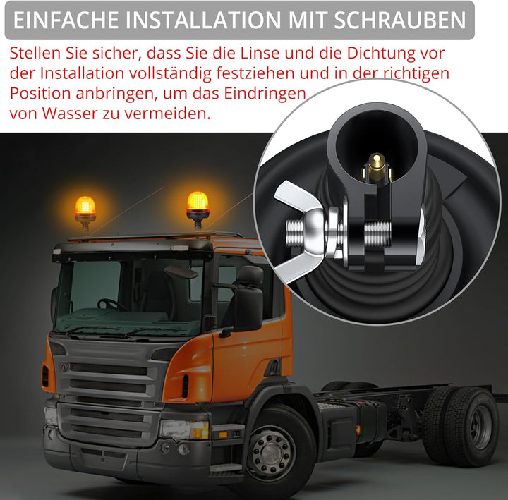 Rundumleuchte 60LED Warnleuchten Justech 2x Rundumkennleuchte LED Amber 12V/24V Blinkleuchte Staubdi