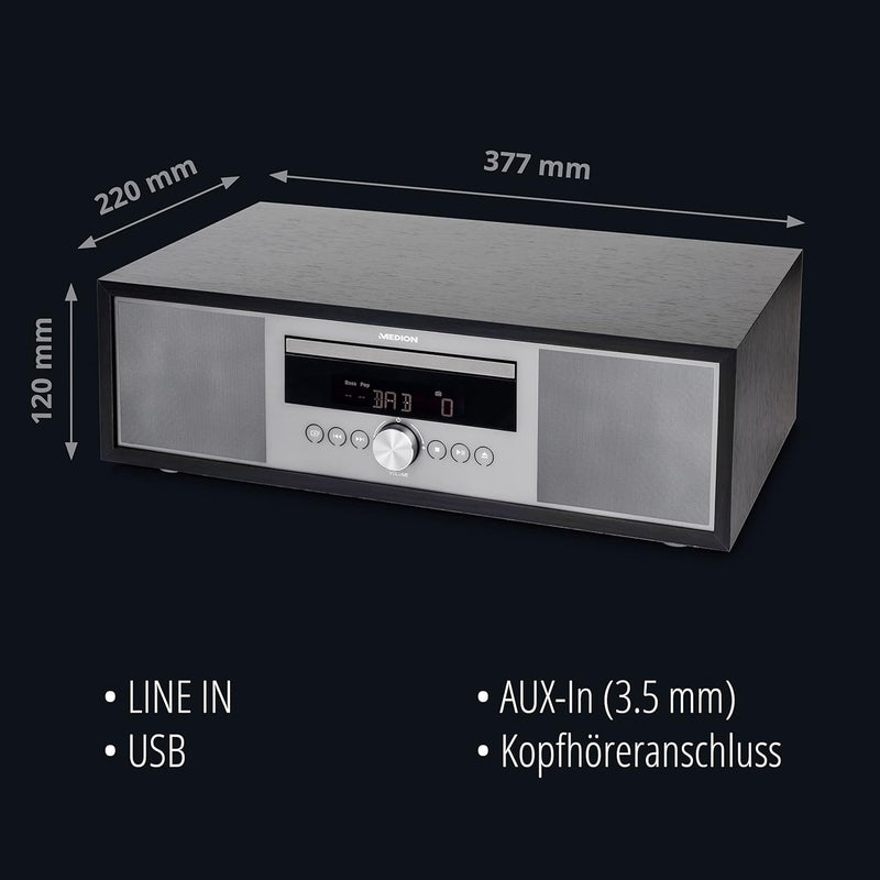 MEDION P64145 All in One Audio System (DAB+, CD, MP3, PLL UKW Radio, USB, Kompaktanlage, Elegantes D