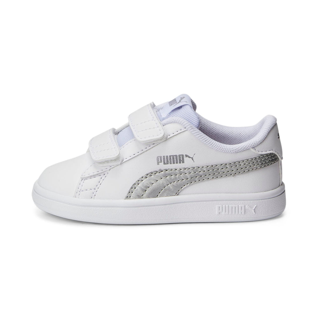 PUMA Unisex Baby Smash V2 Metallics V Inf Sneaker 23 EU Puma White Glacial Gray Puma Silver, 23 EU P