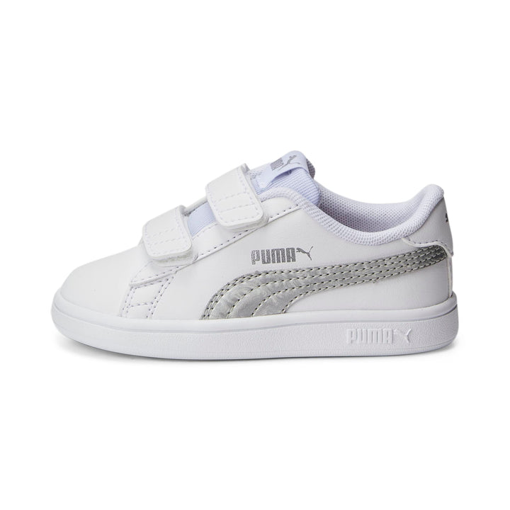 PUMA Unisex Baby Smash V2 Metallics V Inf Sneaker 23 EU Puma White Glacial Gray Puma Silver, 23 EU P