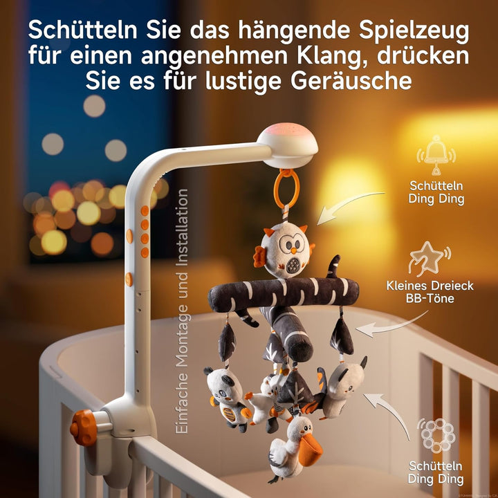 TUMAMA Baby Mobile Babybett Mit Musik, 3 In 1 Baby Mobiles Für Bett Mit Projektion Licht, Rotation,