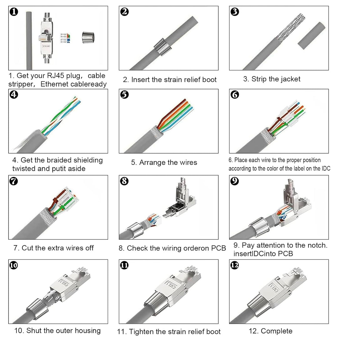 2 Stück Netzwerkstecker Cat7 Cat6A Werkzeuglos RJ45 Stecker Werkzeuglos Lan Stecker Feldkonfektionie