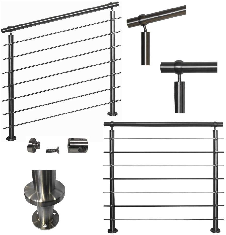TIBU Edelstahl Geländer V2A für Balkon Terrasse Treppe mit waagerechten Streben, Aufmontage 0,6m-6m
