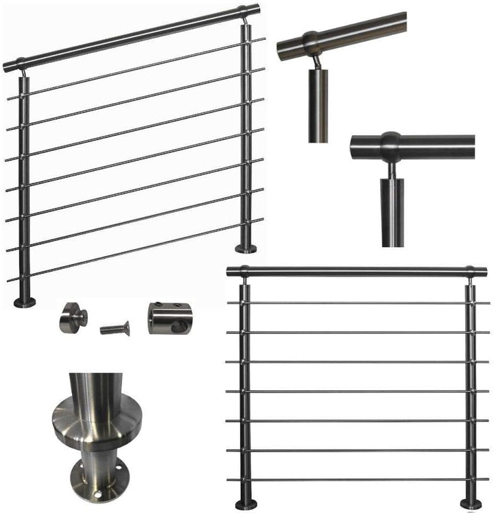TIBU Edelstahl Geländer V2A für Balkon Terrasse Treppe mit waagerechten Streben, Aufmontage 0,6m-6m