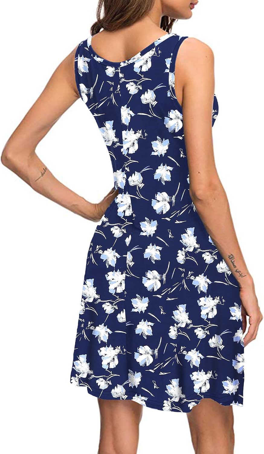 AUSELILY Sommerkleid Damen Ärmellose Strandkleid Leicht Swing Kleid V Ausschnitt Mini Kleid Blanco M