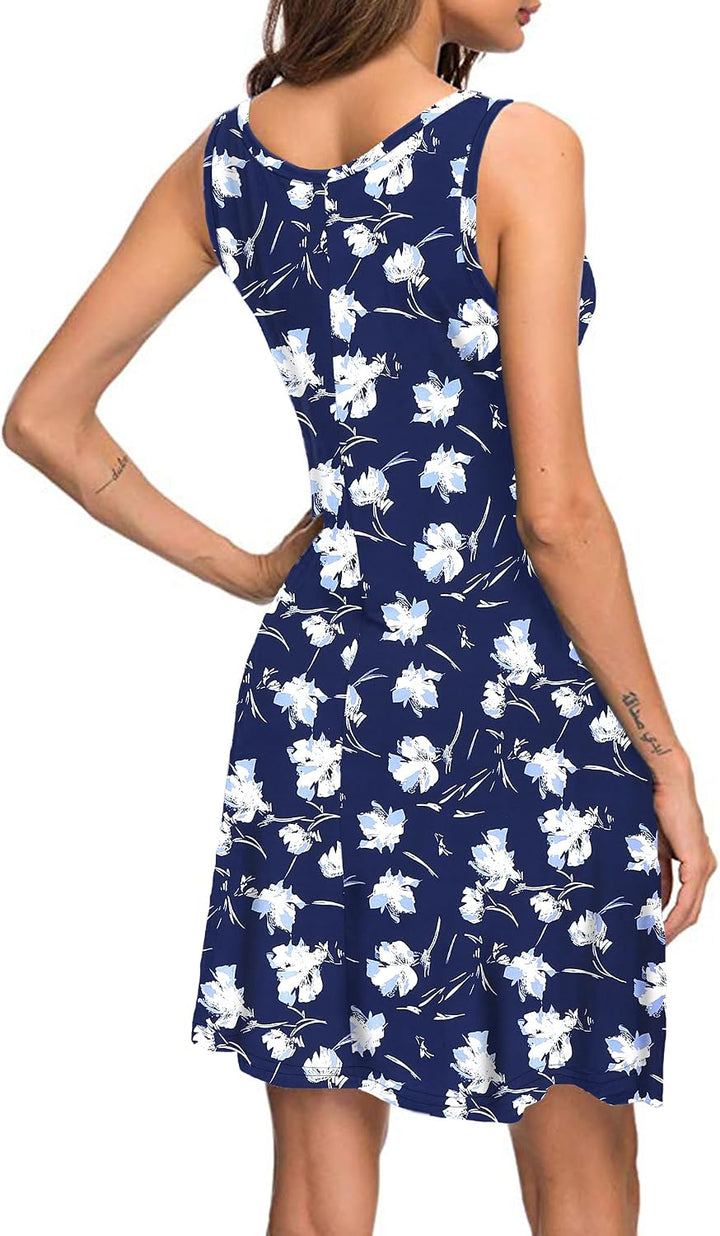 AUSELILY Sommerkleid Damen Ärmellose Strandkleid Leicht Swing Kleid V Ausschnitt Mini Kleid Blanco M