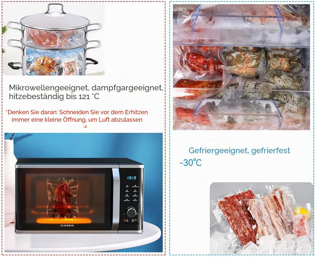 200 Stück Vakuumierbeutel 10x15/15x20/20x25/20x30, Gefrierbeutel, Sous Vide Beutel, BPA-Frei, Eingep