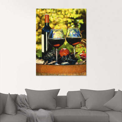 ARTland Glasbilder Wandbild Glas Bild einteilig 60x80 cm Hochformat Toskana Italien Rotwein Früchte