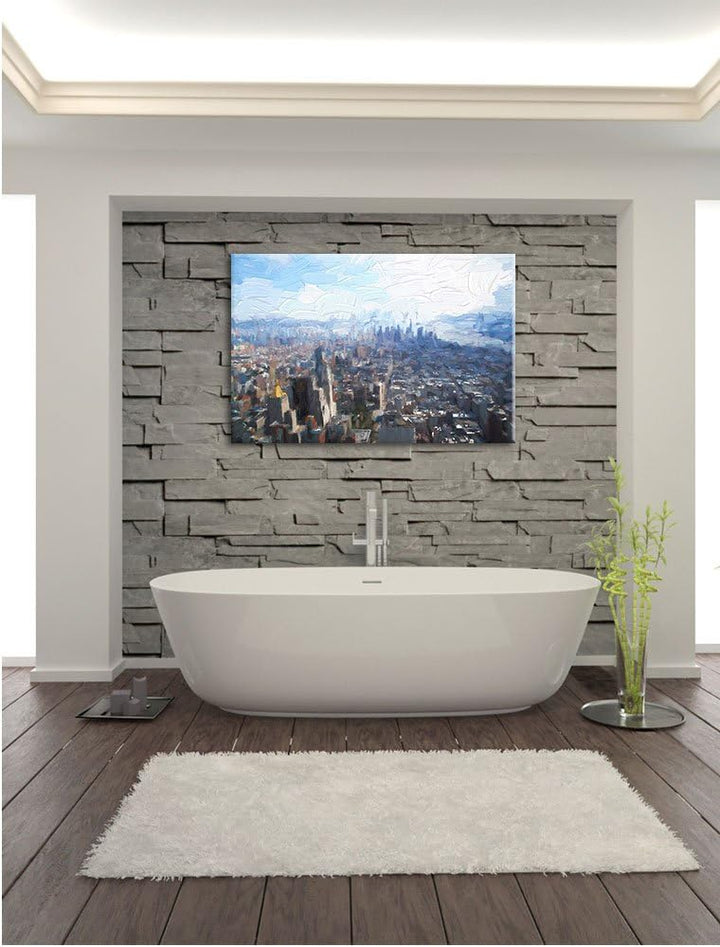 Pixxprint New York City Panorama Kunst Pinsel Effekt, Format: 100x70 auf Leinwand, XXL riesige Bilde