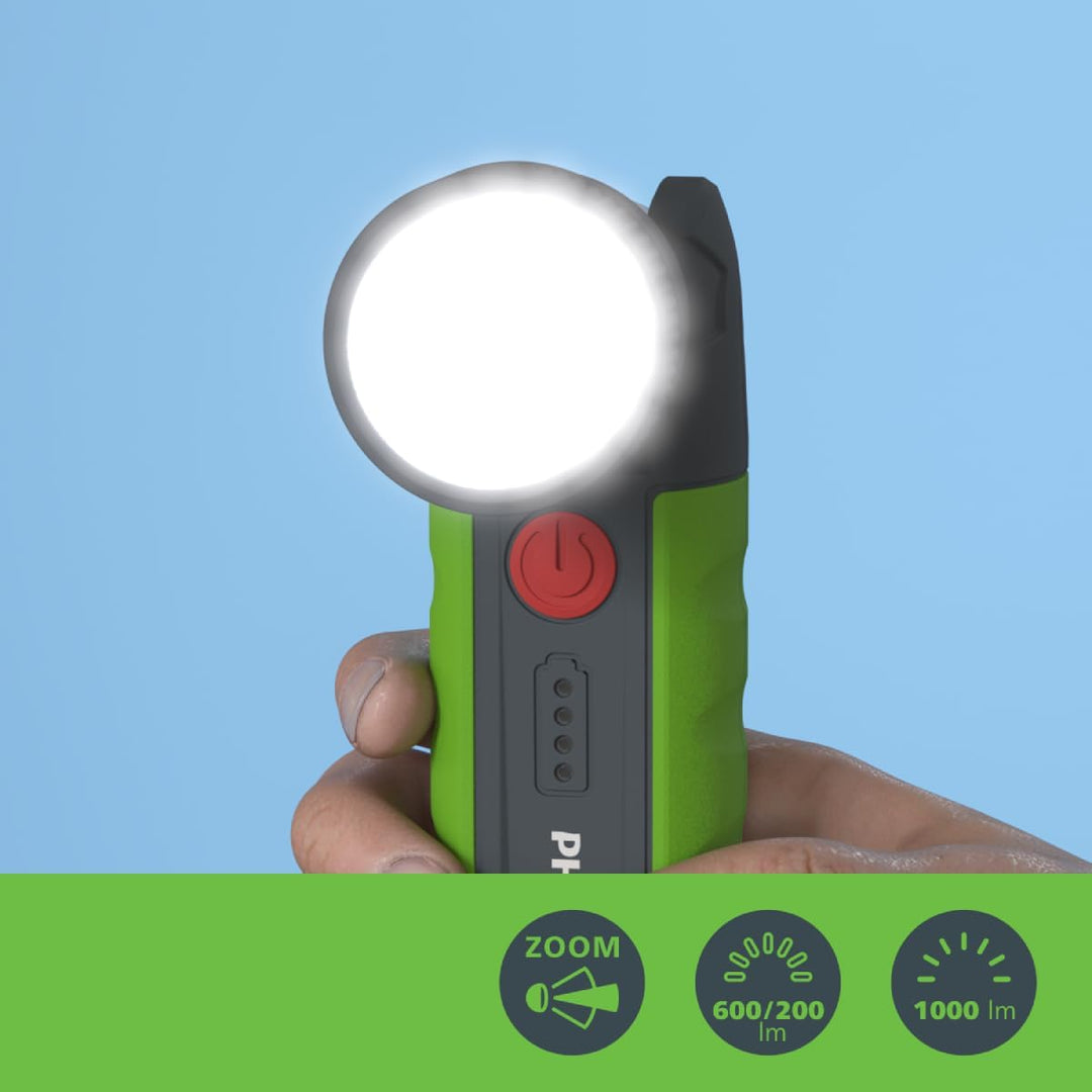 Philips Xperion 3000 Zoom LED-Arbeitsleuchte, robuste wiederaufladbare Werkstattlampe mit Zoomfunkti