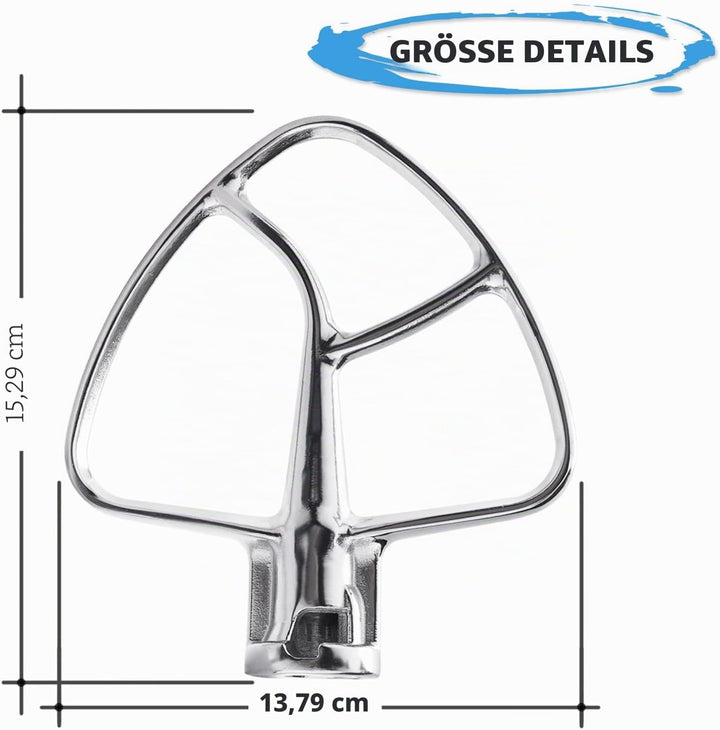 Flachrührer-Aufsatz aus Edelstahl für KitchenAid 4,5–5 Quart Mittelgrosse Küchenmaschinen mit kippba
