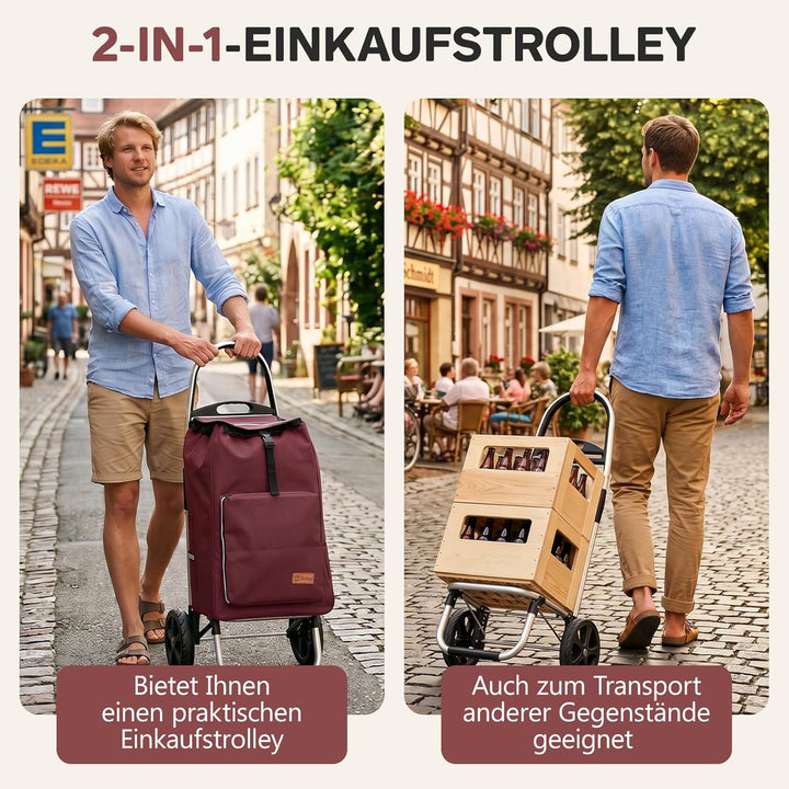 Sekey Einkaufstrolley klappbar, XXL Einkaufstasche mit Kühlfach, Aluminiumrahmen, Faltbarer Einkaufs