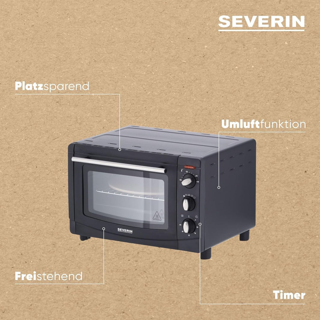 SEVERIN Back- und Toastofen mit Umluftfunktion, Mini Backofen mit Grillrost, Backblech, Drehspiess u