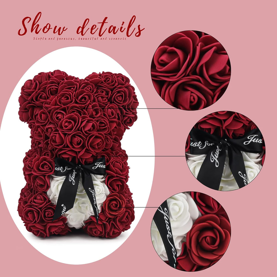 ROSEBEWU Hugz Rose Teddybär, 25,4 cm, über 250 Dutzend künstliche Blumen, einzigartige Geschenke, Ge