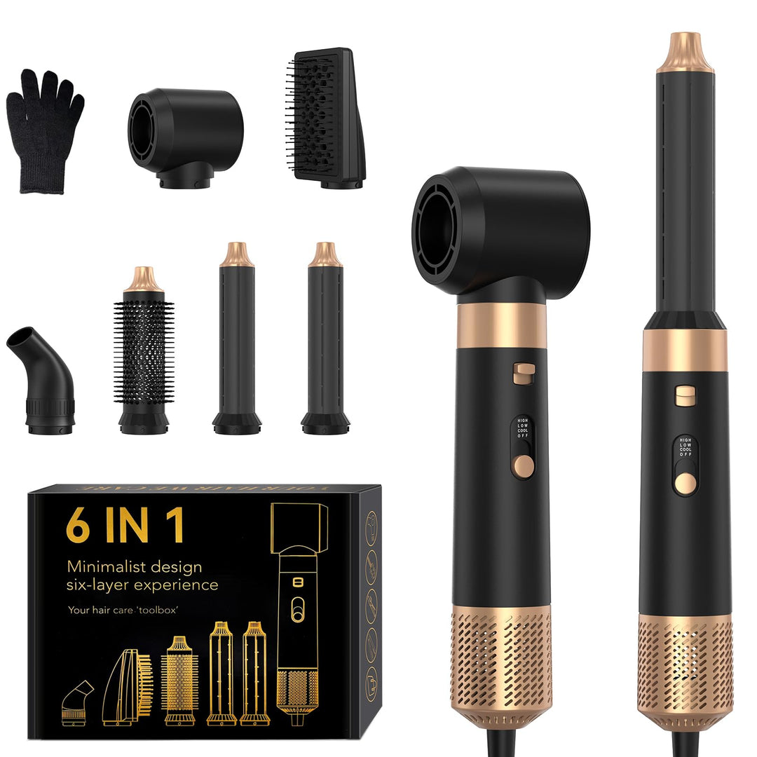 6 in 1 Warmluftbürste & Styler Set, 1000 W Föhnbürste mit abnehmbaren Aufsätzen, Professionelle Heis