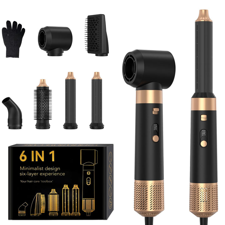 6 in 1 Warmluftbürste & Styler Set, 1000 W Föhnbürste mit abnehmbaren Aufsätzen, Professionelle Heis