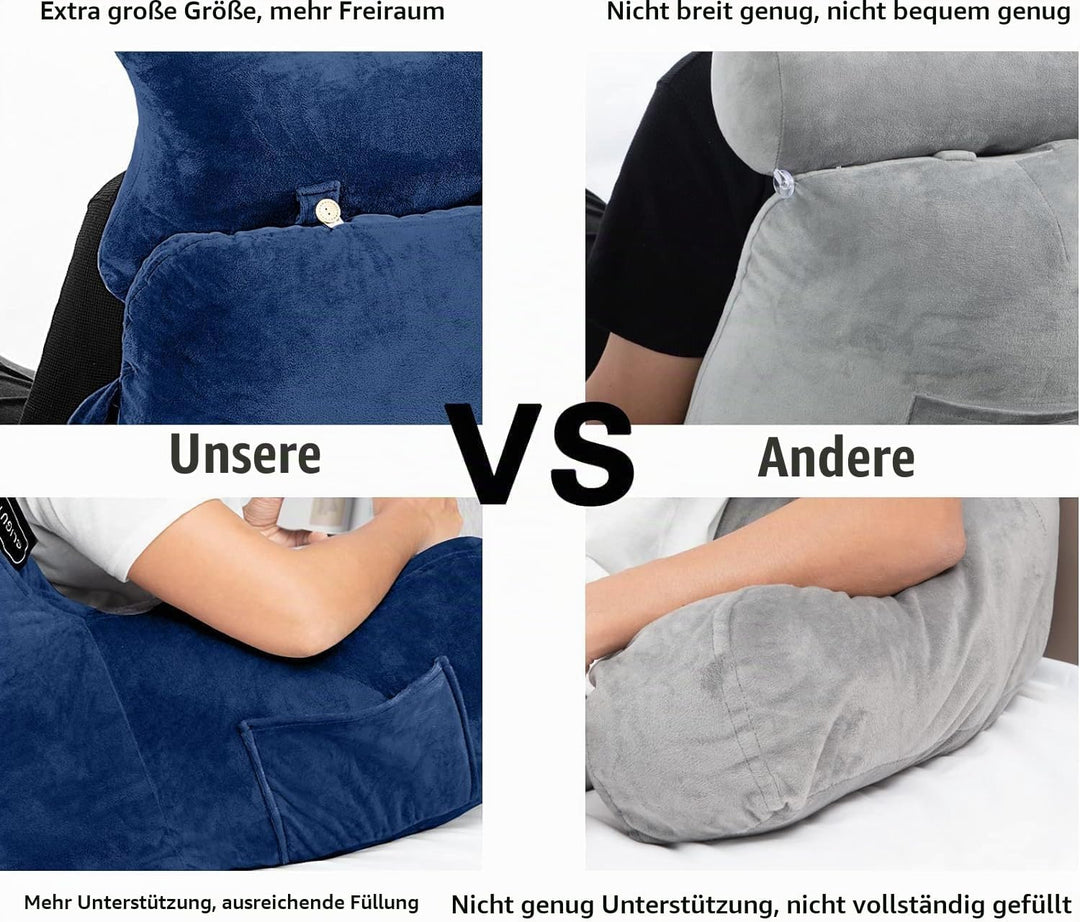 SLIGUY Lesekissen, Extra gross, 31IN, Bettruhekissen mit Abnehmbarer Nackenrolle und Armen zum Sitze