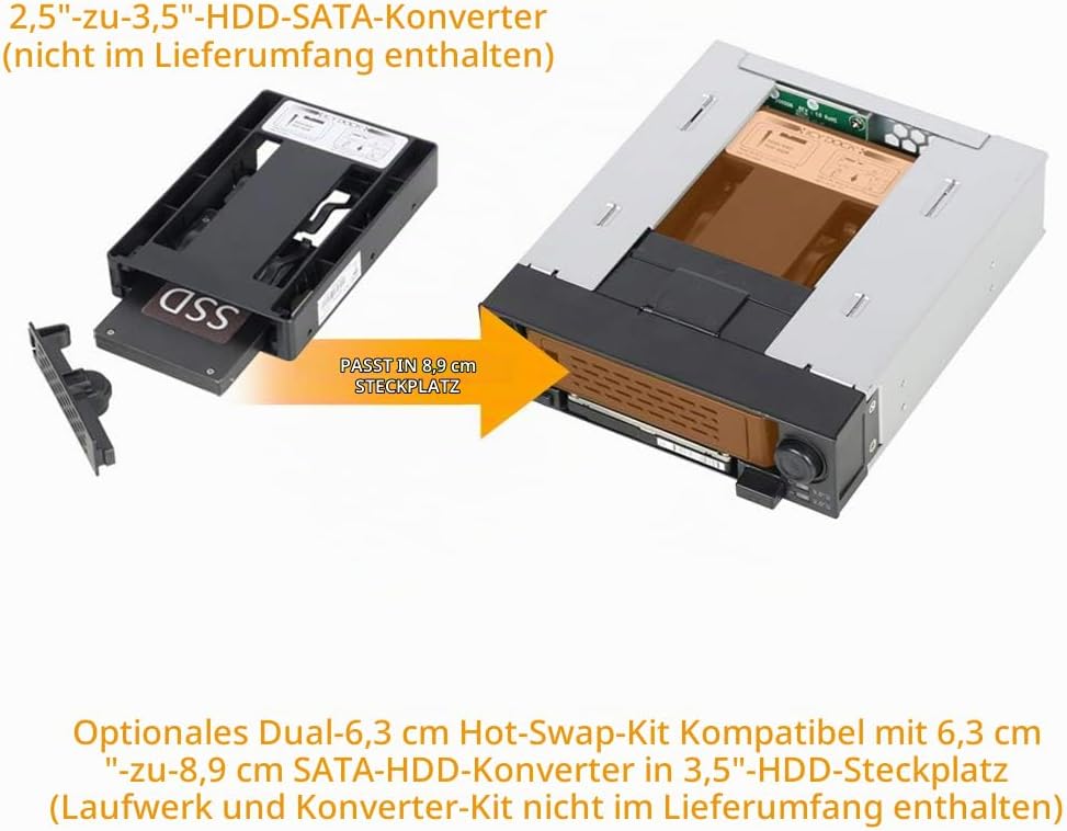 ICY DOCK SATA Hot Swap Wechselrahmen für 2,5 Zoll (6,4cm) und 3,5 Zoll (8,9cm) SSD/HDD in 1x 5,25 Zo