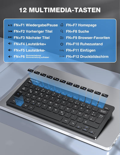 TECKNET Kabelloses Tastatur Maus Set, Deutsch QWERTZ Layout, 2.4 GHz Funk Mini Tastatur Mouse, 15m R