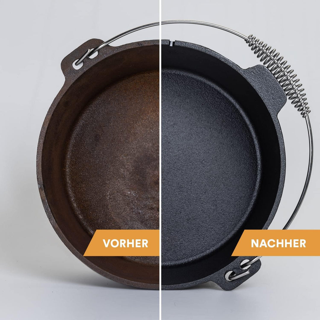 Skandika Dutch Oven Gusseisen Pflegeset | Zubehör Einbrennpaste/Pflegepaste, Ringreiniger, Pinsel, T