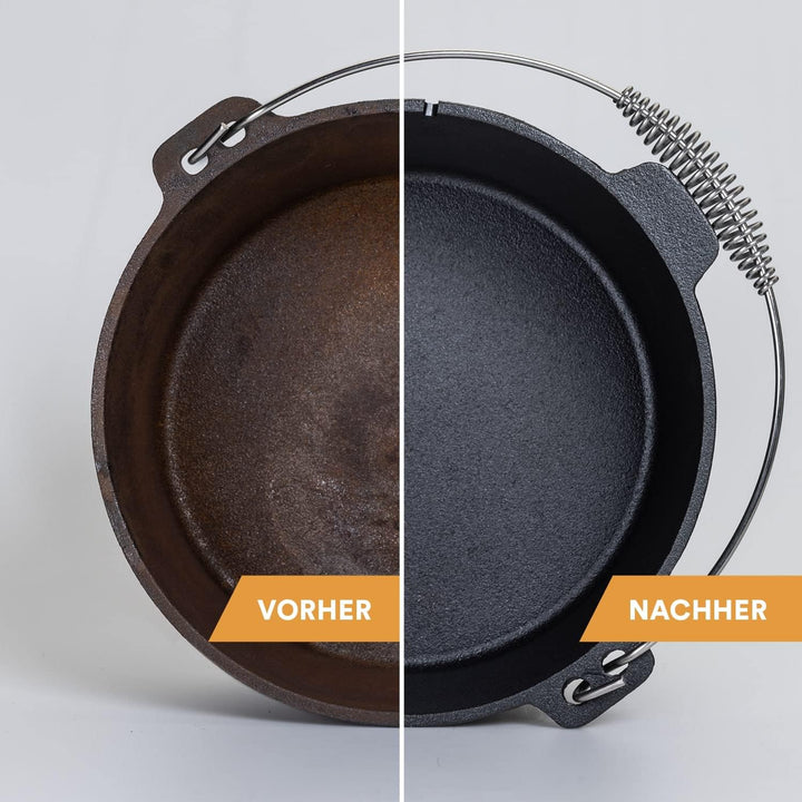 Skandika Dutch Oven Gusseisen Pflegeset | Zubehör Einbrennpaste/Pflegepaste, Ringreiniger, Pinsel, T