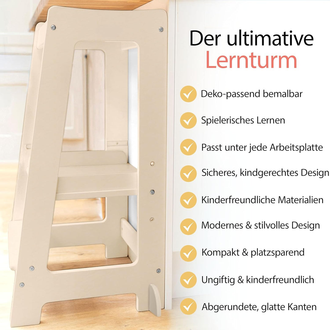 Stepup Baby Montessori Lernturm ab 1 Jahr Höhenverstellbar Tritthocker Kinder mit Sicherheitsgelände
